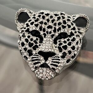 Crystal Leopard Head Brooch - Black & Silver Accent